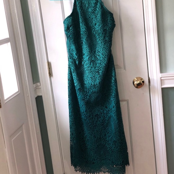Lulus Lucky in Lace Emerald/Forest Green Lace Halter Midi Dress - Picture 5 of 13